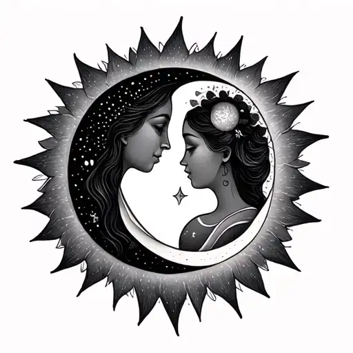 Small mother and daughter moon and sun matching tattoos  tattoo design idea