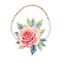 A watercolor minimalist tattoo of long roses with a pearl necklace around it.  tattoo design idea