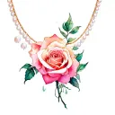 A watercolor minimalist tattoo of long roses with a pearl necklace around it.  tattoo design idea