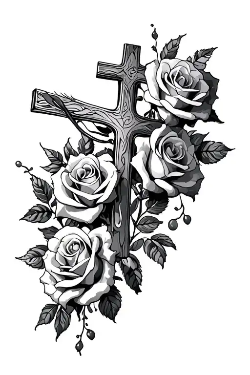 cross and roses tattoo design idea