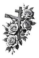 cross and roses tattoo design idea