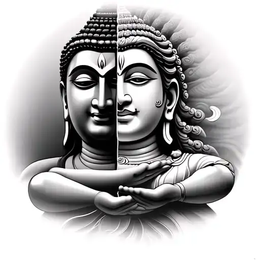 half Face Lord shiva and half face lord Buddha meditating tattoo design idea