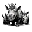 one male rhino and two female rhinos with crowns tattoo design idea