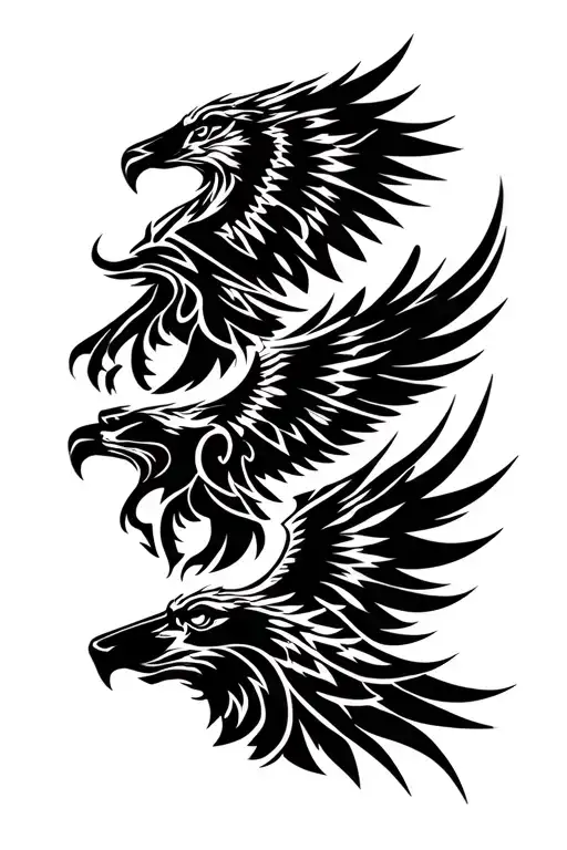 Black and white. Tribal tattoo stencils. Ox. Lon. Eagle. Wolf. Four separate stencils merged into one art tattoo design idea