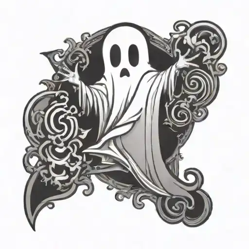 small ghost outline with a R J B T and M inside  tattoo design idea