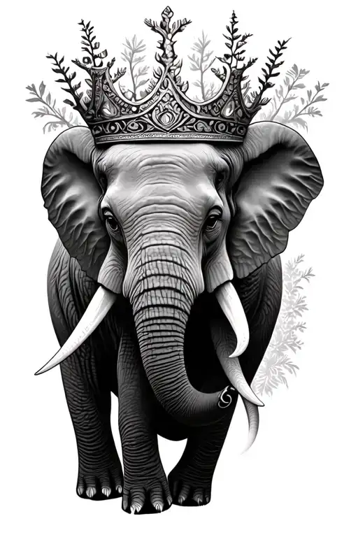 elephant crown nature trees tattoo design idea