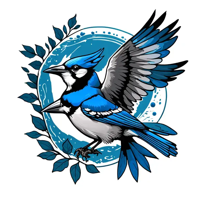 "Sylvia" blue jay bird flying tattoo design idea