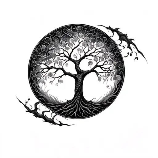 tree of life inside an incomplete enso circle tattoo design idea