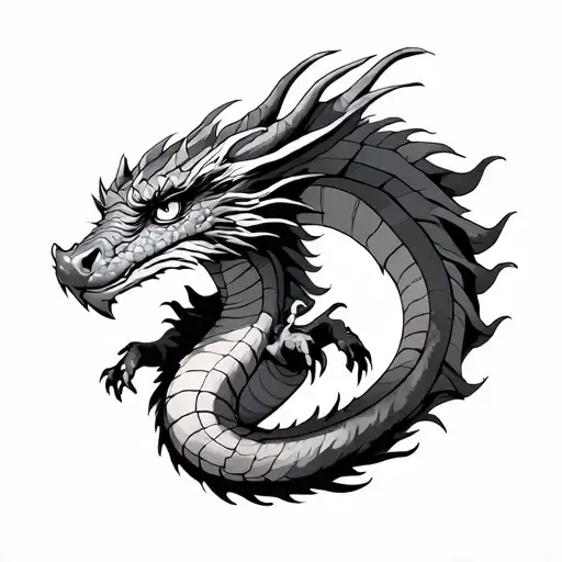 Sleeve from a long dragon with a children's face make a dragon longer with a body of an adult dragon tattoo design idea