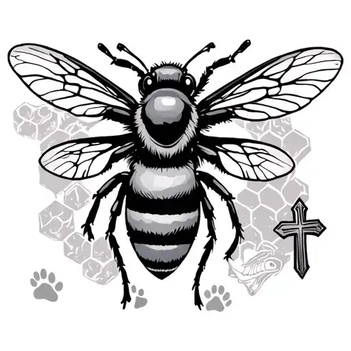 Manchester bee, honeycomb, koi fish, alien, cross, paw print, spaceman tattoo design idea