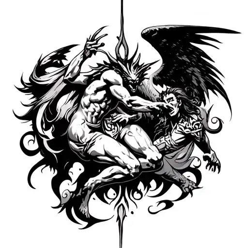 Demons And Angels Fighting tattoo design idea