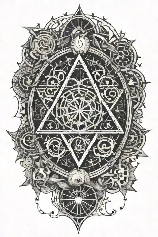 gothic inspired tattoo featuring alchemy symbols tattoo design idea