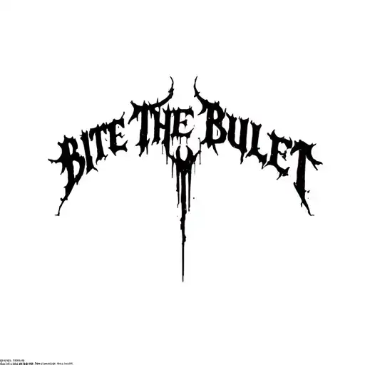 "Bite The Bullet" "Bite The Bullet" Dense Chaotic black gothic script fused with abstract forms  tattoo design idea