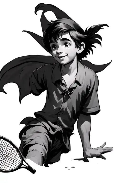 Peter pan with tennis racket tattoo design idea