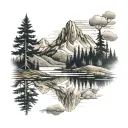 landscape mountain lake forest in background tattoo design idea