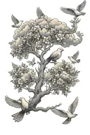 Poison tree with doves and clouds tattoo design idea