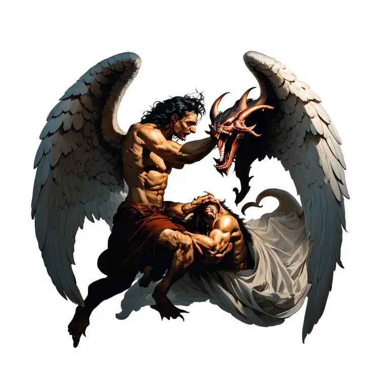 angel fighting demon tattoo design idea