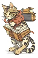 tabby cat with a book tattoo design idea