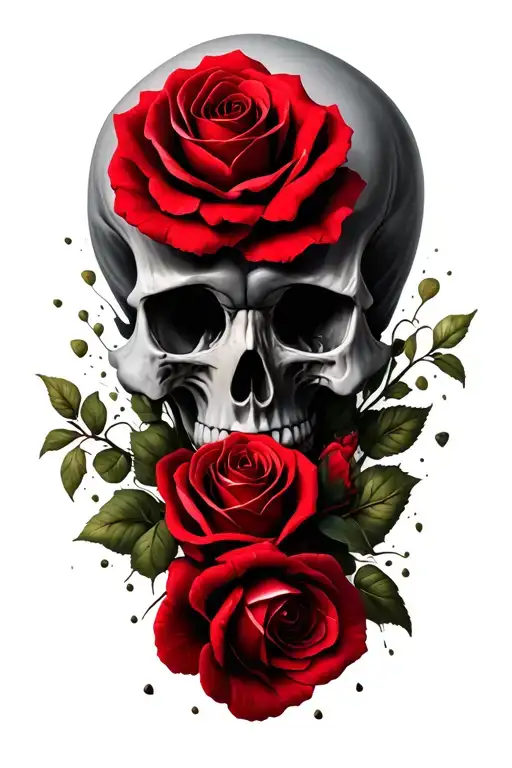 skull and roses tattoo design idea