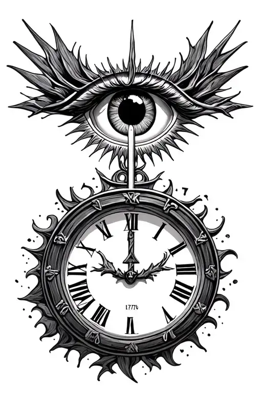 All seeing eye clock sun 777 roman numerals and cross  tattoo design idea