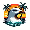 loud seagull head with palm trees colors sunset tattoo design idea