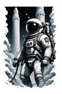 character half diver half astronaut with the pillars of creation in the background tattoo design idea
