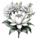 lily of the valley,water lily, aster, primrose and honeysuckle  tattoo design idea