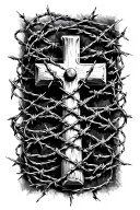 cross wrapped in barbed wire tattoo design idea