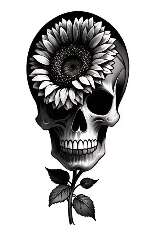 sugar skull half sunflowers blooming tattoo design idea