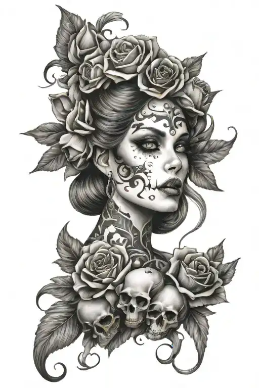 Persephone underworld wearing skulls tattoo design idea