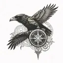 Black raven on a viking's head and a vegvisir compass tattoo design idea