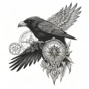 Black raven on a viking's head and a vegvisir compass tattoo design idea