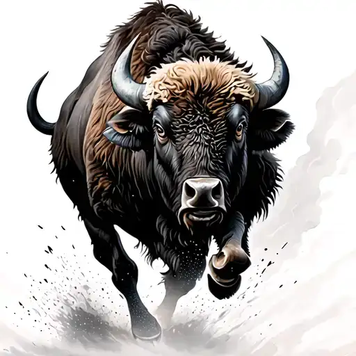 buffalo running into storm tattoo design idea