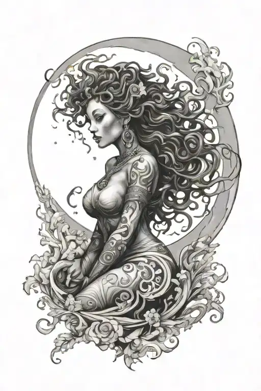moon goddess emerging tattoo design idea