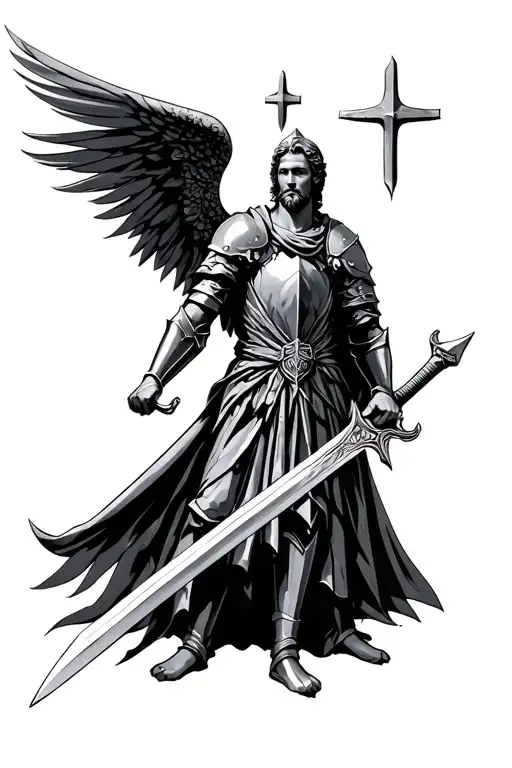 St michael holy knight holding sword tattoo design idea