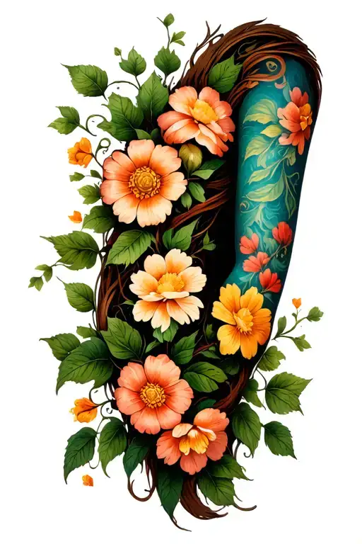 A vine lower arm sleeve, with flowers on it. not too thick but not super fine lined. Spiraled on my arm. tattoo design idea