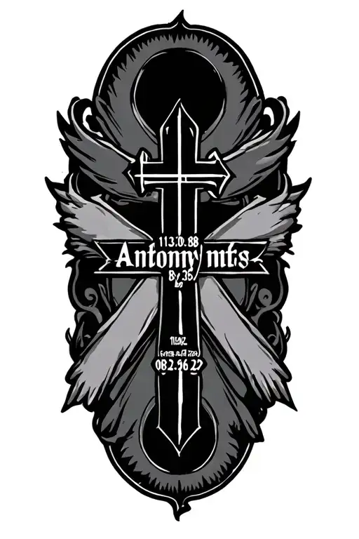 "11.30.82 Anthony 08.26.22" cross momorial tattoo design idea