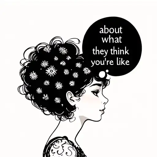 The text "about what they think you're like" With a girl daydreaming with a thinking bubble tattoo design idea