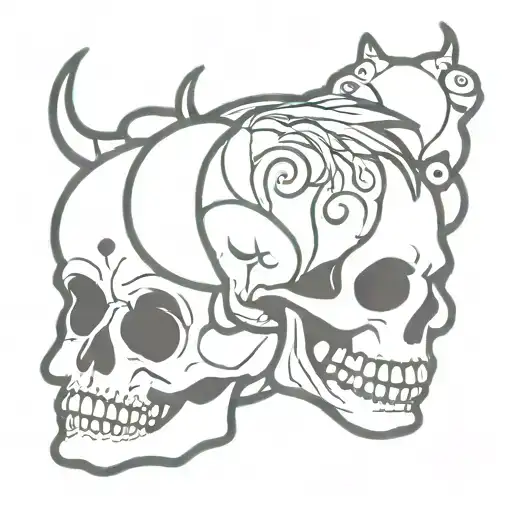 Green Day rage and love skulls tattoo design idea