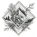 Nature eye, bigfoot, weeping willow, waterfall tattoo design idea