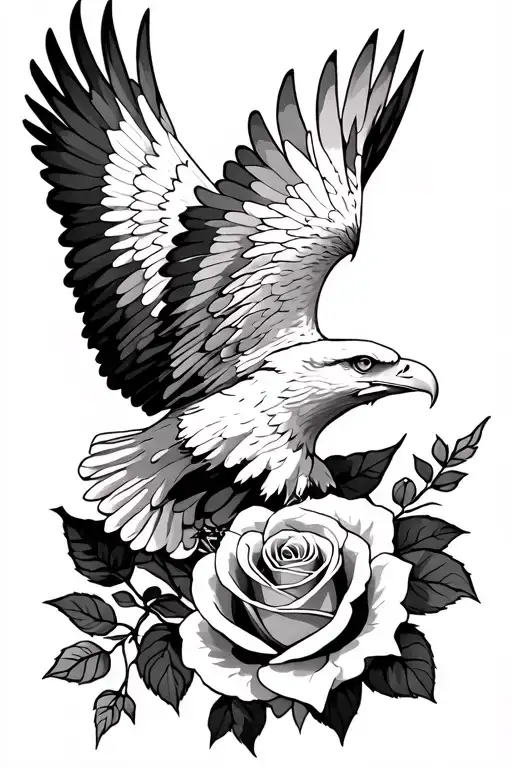 Roses, eagle soaring tattoo design idea