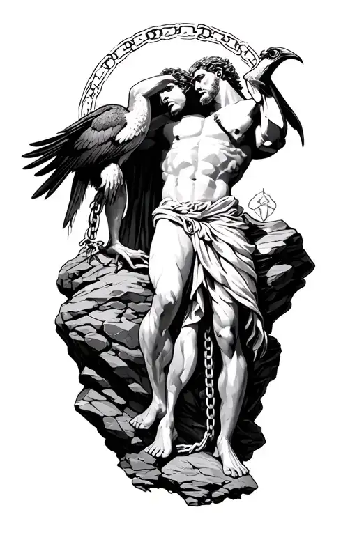 Prometheus chained to a rock with a bird tattoo design idea