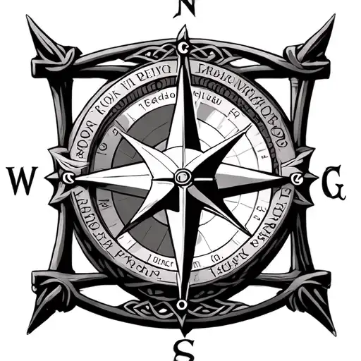 Large hourglass compass in the Vikinger style with directions and names of the parents Celtic cross tattoo design idea