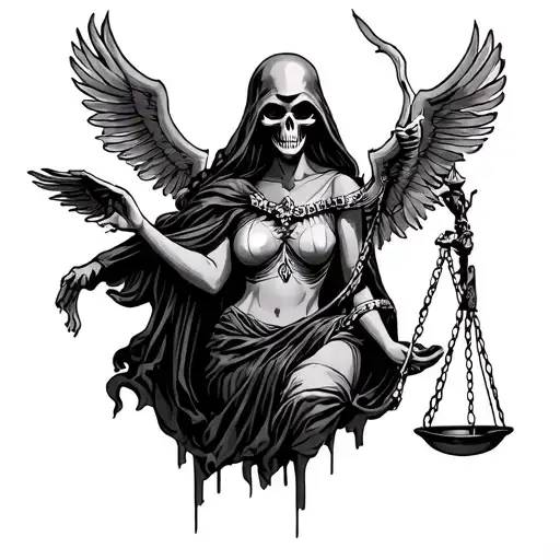 lady justice and grim reaper tattoo design idea