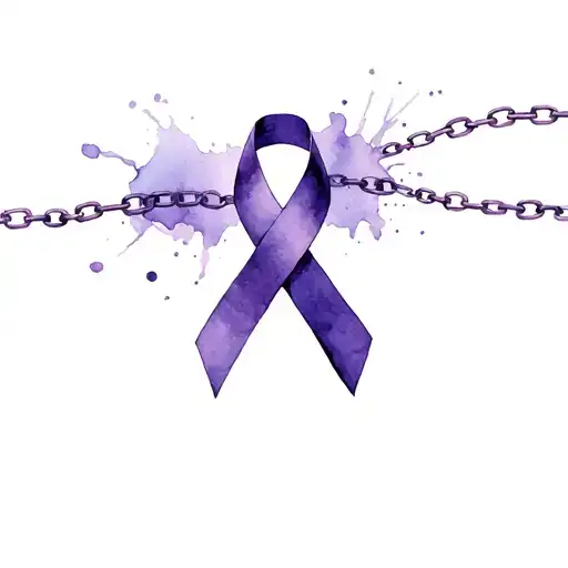 Domestic violence purple ribbon, Chains breaking  tattoo design idea