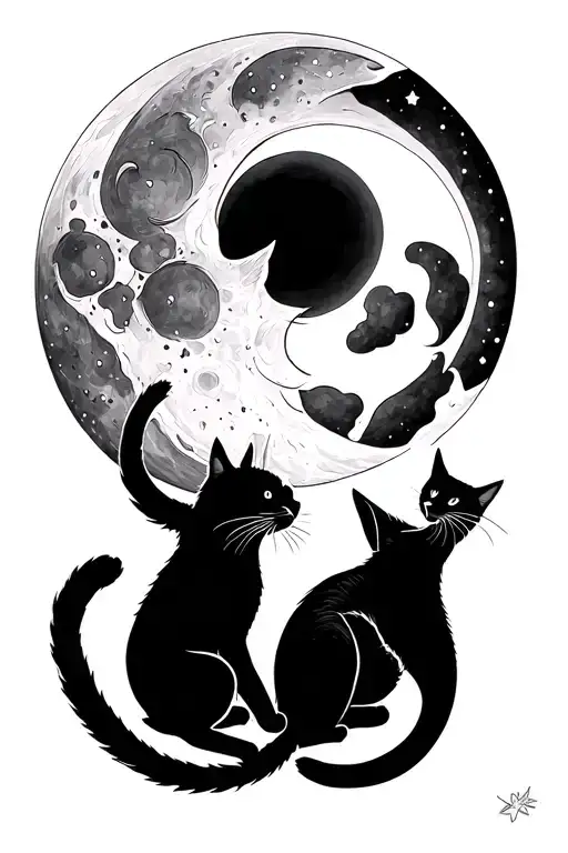 two cats playing with the sun and moon  tattoo design idea