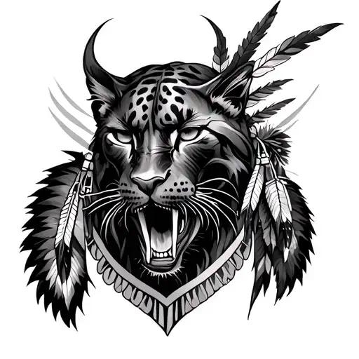 demon and American native and panther tattoo design idea