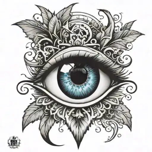 eye pupil along with half moon surrounded tattoo design idea