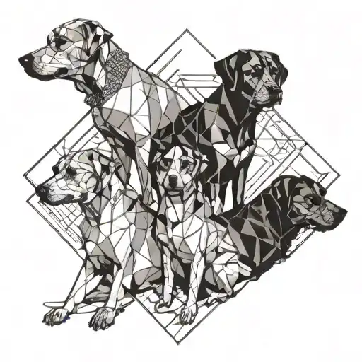 family of 3 + dog, ironic, fine line drawing tattoo design idea