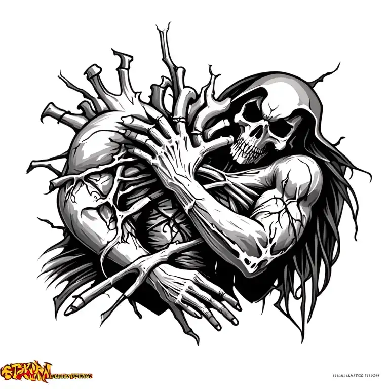 reaper full body cutting a heart attack scar tattoo design idea